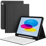 zoyu Tastatur Hülle für iPad 11. Generation A16 2025 / iPad 10. Generation 2022, Magnetisch Bluetooth-Tastatur QWERTZ-Layout, Weiches TPU Stoßfest Hülle, Auto Wake/Sleep, Schwarz