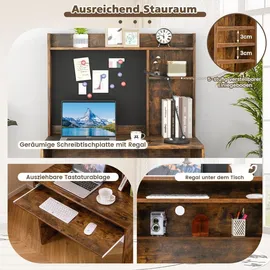 Costway 89x50x138 cm Schreibtisch mit magnetischer Pinnwand, Kleiner Computertisch mit Aufsatz, Tastaturablage & Verstellbarer Ablage, PC-Tisch, Braun - Braun