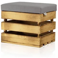 Lycce Polsterhocker Holzhocker, Holzkiste geflammtes Holz mit Deckel - 35 l, mit Stauraum und gepolstertem Sitzkissen grau