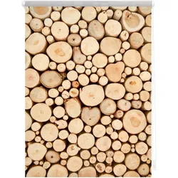 Lichtblick Rollo Klemmfix, ohne Bohren, blickdicht, Holzstapel - Braun