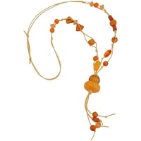 Gallay Perlenkette Y-Form gelb-orange Kunststoffperlen Blumenperle Baumwollkordel 90cm (1-tlg) gelb