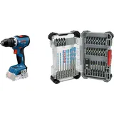 Bosch Professional 18V System Akku-Bohrschrauber GSR 18V-65 (bürstenloser Motor, Kopflänge 166) + Bosch 35x PRO Impact Mixed Set, 35-tlg. (für Beton, Weiche Fliesen, 200 x 107 mm)