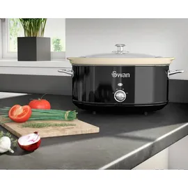 Swan Retro Slow Cooker 6,5L, Antihaft-Keramisches PFOA- und PTFE-freies, Vintage Schwarz,