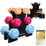 Body & Mind® Hanteln 2er Set Gymnastikhanteln Dumbbells Kurzhanteln; Effektives Krafttraining mit verschiedenen Gewichten; Fitness Workout für Zuhause (3-Ebenen Ständer inkl. 6 Hanteln)