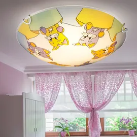 ETC Shop Kinder Zimmer Decken Beleuchtung Glas Lampenschirm Katzen Motive im Set inklusive Led Leuchtmittel