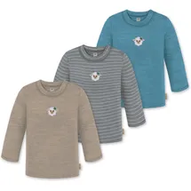normani Outdoor Sports 3er Pack Baby Merino Longsleeve Taupo in Blau/Grau/Beige | Gr.: 98/104