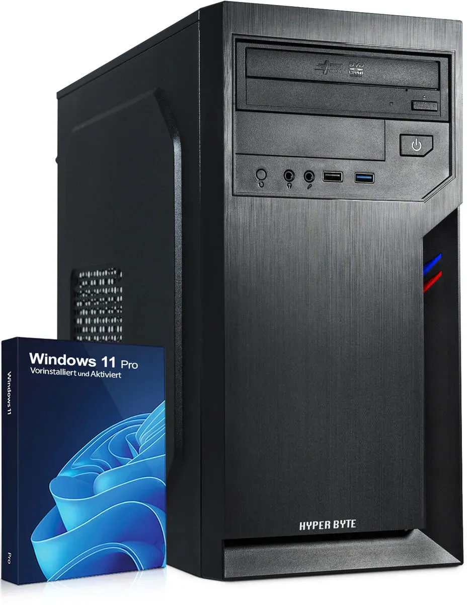 HYPER BYTE® Office PC – Computer mit Intel Quad Core i7 mit 3,9 GHz | 16 GB RAM | 512 GB SSD | Win 11 Pro | WLAN | USB 3.0 | High End Office Tower-PC