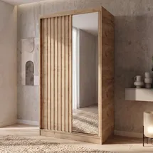 beautysofa Schwebetürenschrank Donatello 120 x 204,5 x 60 cm Braun/Bronze