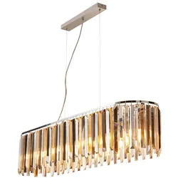 Hänge Leuchte Trommel Decken Lampe Glas Pendel bernstein rauch Kristalle Ess Zimmer Beleuchtung