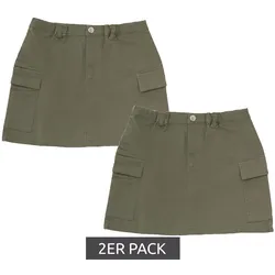 2er Pack trendiger Kinder Cargo-Rock für Mädchen Sommer-Rock mit seitlichen Taschen Baumwoll-Rock 906440 Olivgrün - 164