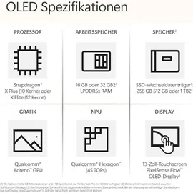 Microsoft Surface Pro 11 16 GB RAM 512 GB Snapdragon X Elite Platin + Keyboard