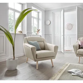 otto home Sessel OTTO HOME "Bille", beige (creme), B:87cm H:86cm T:90cm, Samtoptik (100% Polyester);Struktur (100% Polyester);Struktur fein (100% Polyester);Luxus-Microfaser weich (100% Polyester), Sessel, Sessel, mit Naht im Rückenkissen und Eiche-Beinen, Design