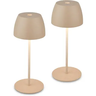 Briloner - 2er Set Mini LED Tischlampe kabellos IP44 mit Touch, stufenlos dimmbar, Akku & Lichtquelle tauschbar, Nachttischlampe, Dekolampe, Akku Tischleuchte, 8x20 cm (DxH), Beige