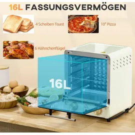 Homcom Minibackofen mit Umluft, 1000 W Elektrischer Mini Ofen inkl. Backblech Set, Krümelblech, 1 Std. Timer, 60-230°C, Cremeweiß