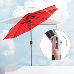 UAC Sonnenschirm, Ø 2.7 m, Gartenschirm, Marktschirm, UV-Schutz bis UPF 50+, Terrassenschirm, Sonnenschutz, knickbar, mit Kurbel, ohne Ständer, rot