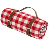 Pesoncarl wasserdichte Picknickdecke mit Tragegriff, Mehrzweck-Strandmatte für Reisen, Camping, rot-weiß kariert, Picknickdecken
