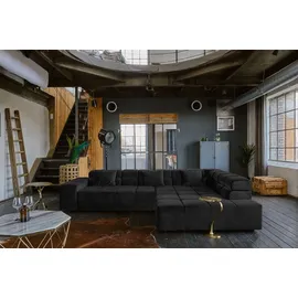 KAWOLA Sofa NEVADA Ecksofa Velvet schwarz Recamiere rechts