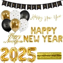 XL Partyset Silvester Deko Party Dekoration gold schwarz Glitzer 2024