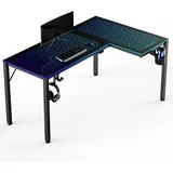 EUREKA ERGONOMIC Glas Gaming Tisch mit LED 152x102 cm RGB Gaming Eckschreibtisch L Form Großer PC Computertisch mit Musik Sync,APP Steuerung,Kopfhörerhaken, Getränkehalter