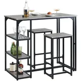 SoBuy Bartisch mit 2 Stühlen Esszimmer MDF Metall Grau OGT43-HG