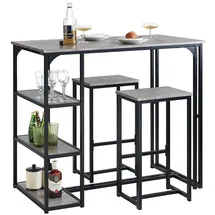 SoBuy Bartisch mit 2 Stühlen Esszimmer MDF Metall Grau OGT43-HG