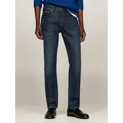 Straight-Jeans TOMMY HILFIGER "STRAIGHT DENTON STR CREST INDIGO", Herren, Gr. 30, Länge 30, blau (crest indigo), Denim/Jeans, Obermaterial: 99% Baumwolle, 1% Elasthan, casual, Jeans
