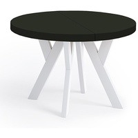 Runder Ausziehbarer Tisch für Esszimmer, PERO, Loft-Stil, Skandinavische, Durchmesser: 90 / 140 cm, Farbe: Schwarz / Weiß