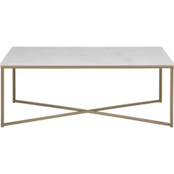 Couchtisch ACTONA GROUP "Alina", weiß (weiß, helles messing), B:120cm H:46cm T:60cm, Tische, Couchtisch Eckige Couchtische, Guangxi Marmor Tischplatte, mit Metallgestell, Breite 120 cm