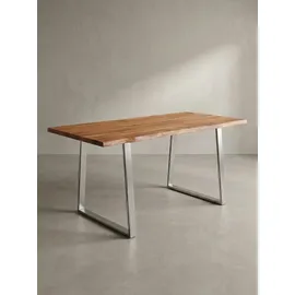 KADIMA DESIGN Bürotisch Massivholz Baumkante Industrial 180x90 cm Akazie XXL mit Chromgestell Goldbraun Handarbeit Tarn Kollektion Kadima Design