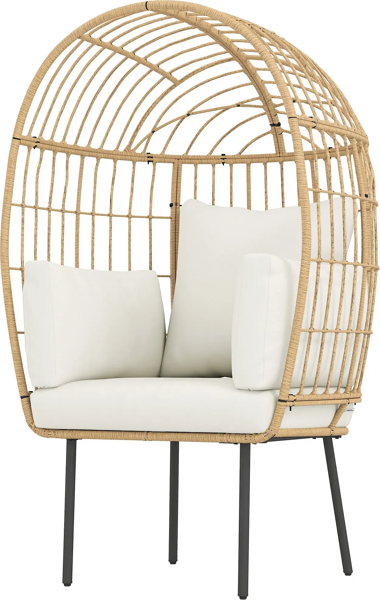 Outsunny Rattansessel Ei-Förmig mit abnehmbarem Kissen, Polster, übergroße Outdoor Sessel aus Rattan, Wetterfest Korbsessel Gartensessel Gartenstühle für Garten Balkon, Veranda, Terrasse Beige   Aosom