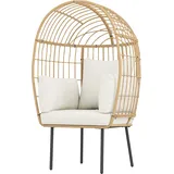 Outsunny Rattansessel Ei-Förmig mit abnehmbarem Kissen, Polster, übergroße Outdoor Sessel aus Rattan, Wetterfest Korbsessel Gartensessel Gartenstühle für Garten Balkon, Veranda, Terrasse Beige   Aosom