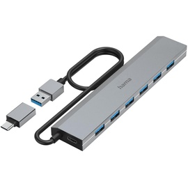 Hama 7 Ports, USB 3.2 Gen 1-Hub (USB 3.0) mit USB-C® Stecker Grau