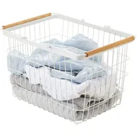 Yamazaki 2809 TOSCA Wäschekorb Medium, weiß, Stahl/Holz, minimalistisch, 41.5