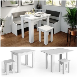 Vicco Eckbankgruppe Küchentisch Roman weiß Esstisch 120x90cm Hocker Essgruppe Esszimmertisch