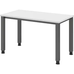 bümö manuell höhenverstellbarer Schreibtisch 120x67 cm in weiß, Metall-Gestell in Graphit - PC Tisch höhenverstellbar & klein, Mini-Homeoffice Tisch,