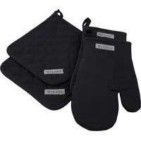 Ross Küchenhelfer 4er Set 1620 2x Topflappen + 2x Grillhandschuh | schwarz - schwarz