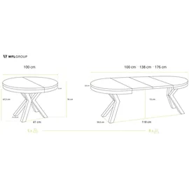 WFL GROUP Esstisch im Loft-Stil - Industrieller Tisch mit schwarzen Metallbeinen - Platzsparender Tisch für Wohnzimmer - Eiche Lefkas - 100 cm Esszimmer, Tische, Esstische