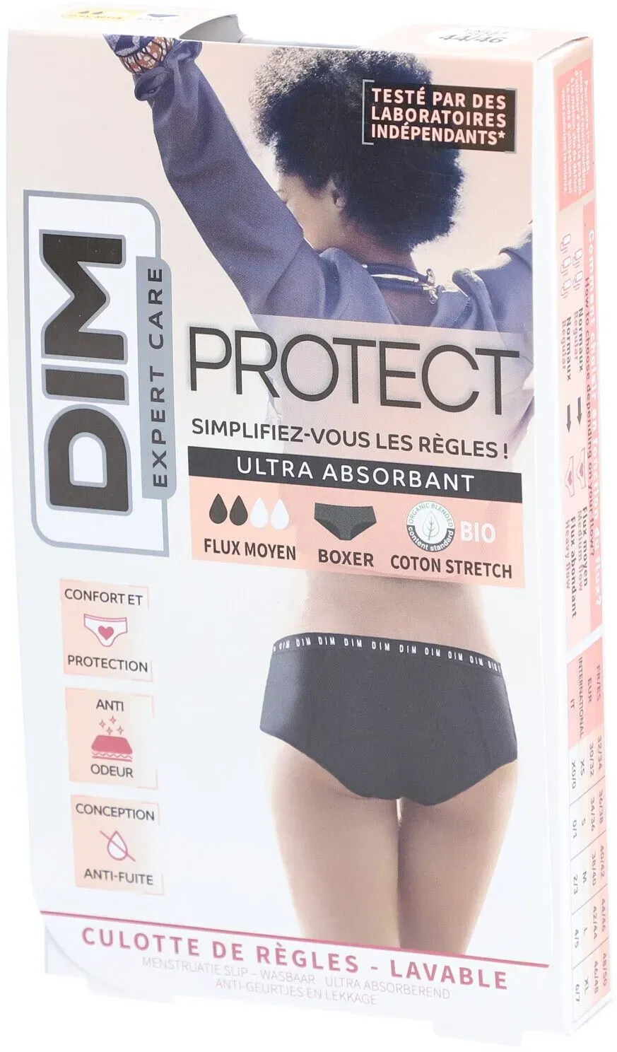 DIM Protect Waschbarer Menstruationsslip - Boxer - Bio-Baumwolle - Mittlerer Fluss - 44/46