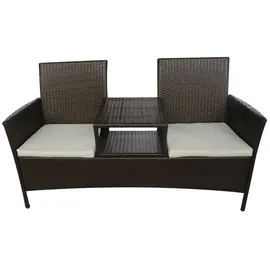 furnicato Gartensofa 2-Sitzer mit Teetisch Poly Rattan Braun