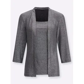 Classic Basics 2-in-1-Shirt CLASSIC BASICS "2-in-1-Shirt", Damen, Gr. 40, silber (schwarz, silberfarben), 52% Polyamid, 42% metallisierte Fasern, 6% Elasthan, unifarben, Rundhals, Shirts 2-in-1 Shirt