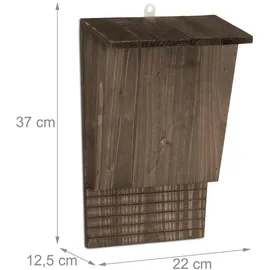 Relaxdays Fledermauskasten, großer Unterschlupf für Fledermäuse, HxBxT: 37 x 22 x 12,5 cm, Fledermaushotel, Holz, braun