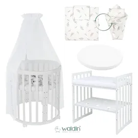 Waldin Babybett OWAL Kinderbett 7in1 mit Matratze, mitwachsendes Kinder-Bett