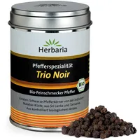 Herbaria Trio Noir bio 75g M-Dose – Bio Pfeffer schwarz ganz – ganze Pfefferbeeren – schwarze Pfeffermischung aus biologischem Anbau von drei verschiedenen Regionen - in nachhaltiger Aromaschutz-Dose