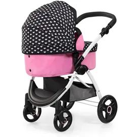 Bayer Design 17560AA Puppenwagen City Max mit Tasche, höhenverstellbar, schwenkbare Vorderräder, wandelbar als Jogger, integrierter Korb - Schwarz/Rosa