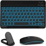 COEZFE Kabellose Bluetooth Tastatur & Maus mit Elefonhalter, Ultraflache drahtlose Tastatur (Deutsches QWERTZ) mit Maus für iPad/iPhone/Tablets & iOS Android Windows, 7 Farben Beleuchtete, Schwarz