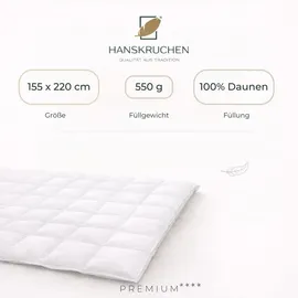 HANSKRUCHEN GmbH Hanskruchen® Daunendecke 155x220 cm Leicht 100% Daunen waschbar Allergiker Decke atmungsaktiv Bettdecke weiß - Weiß