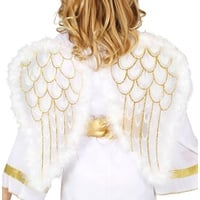 Karneval-Klamotten Kostüm-Flügel Engel weiß gold Kinder Engelsflügel Weihnachten, 47x50 cm. Passend zum Kostüm Engel weiß