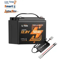 litime 12V 50Ah LiFePO4 Bluetooth Batterie mit 14.6V 10A Lithium Batterieladegerät - Schwarz