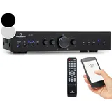 Auna Verstärker, HiFi Stereo Mini Verstärker, HiFi-Verstärker mit Bass & Treble Regler, 2 Kanal Audio-Verstärker, Stereo-Verstärker & Lautsprecher mit Fernbedienung & AUX Eingang, AV Receiver