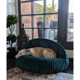 EDEL&SCHNELL Hundebett Bezug 125 cm dunkelgrün | Wechsel- & Ersatzbezug aus weichem Kunstfell mit Deckel | passend für Hundebett Flocke & als gemütliche Hundehöhle